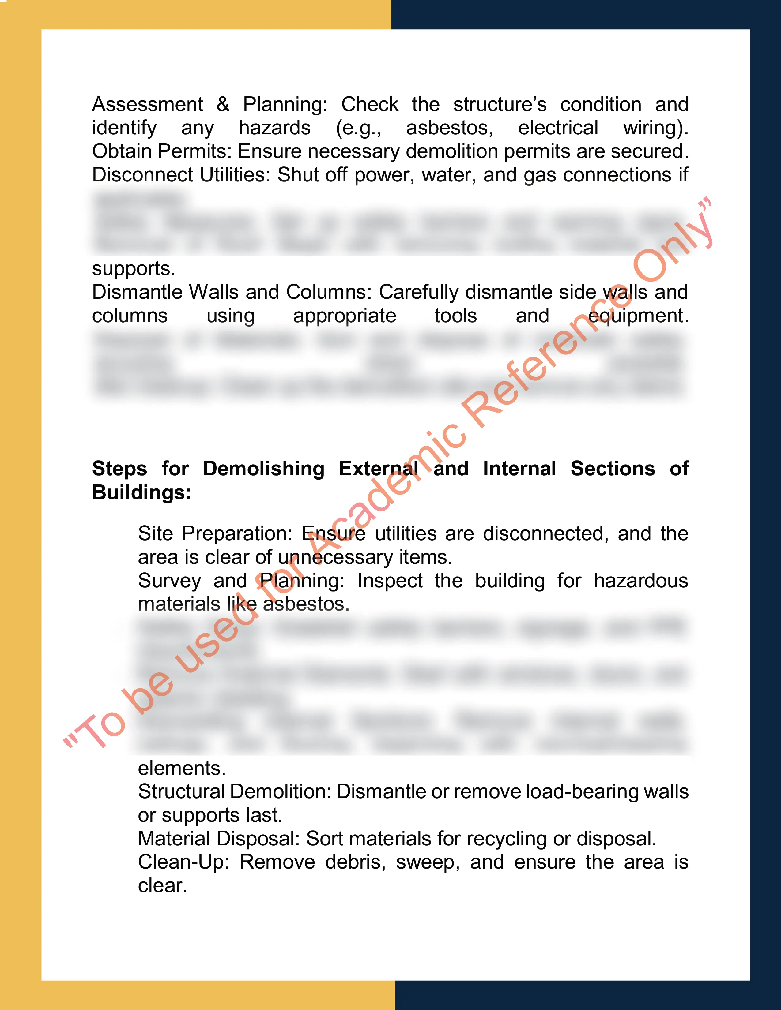 Sample Solution for CPCCCA3001 - Carry out general demolition of minor building structures 1